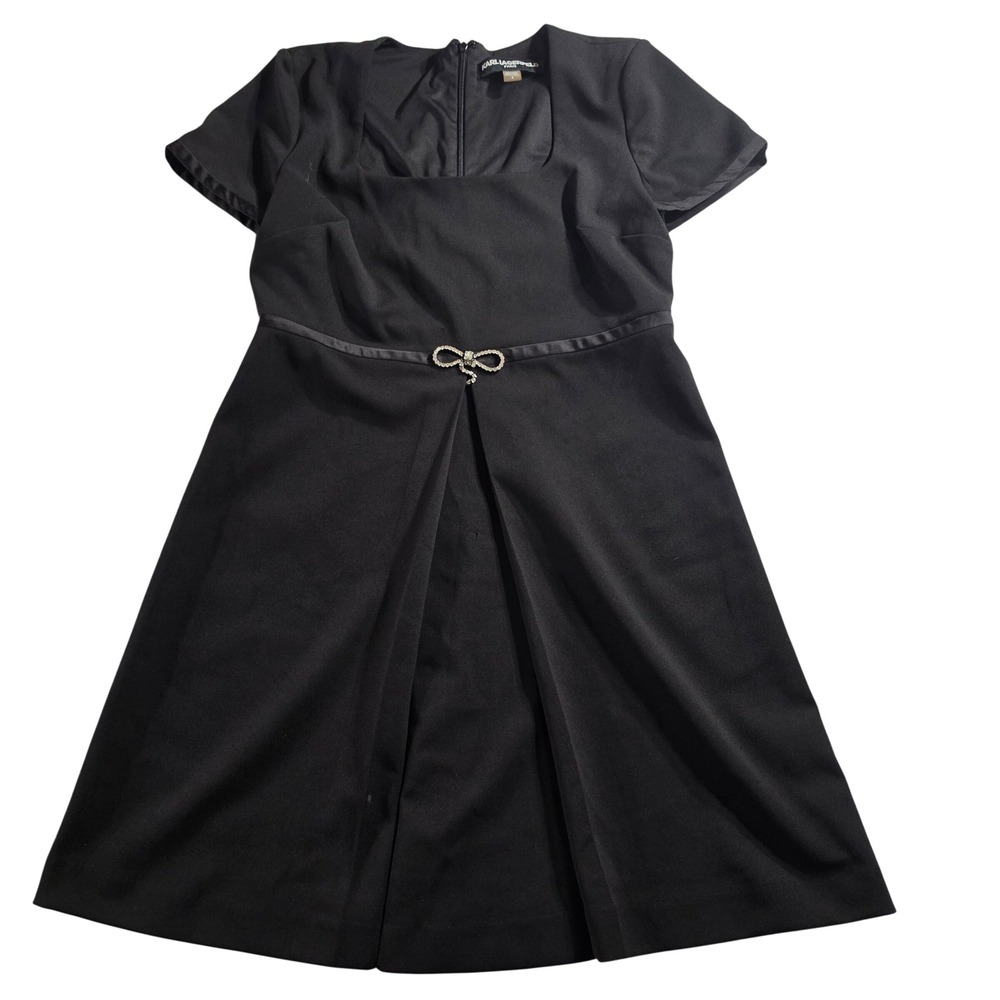Karl Lagerfeld Paris Womens Black Rhinestone Bow A-Line Cocktail Dress Size 8